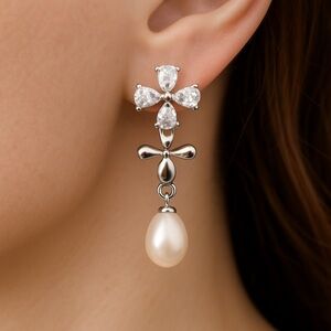 Macy's Silver and White Pearl Drop Earrings